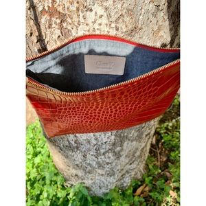 Clare V. Red Croc Wallet Clutch with detachable cross body strap